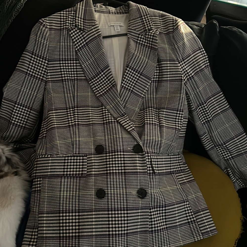 Double breasted plaid blazer